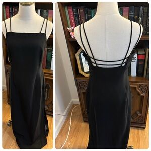 JONES NY Y2K Deadstock Beaded Strappy Cage Black Sleek Maxi Dress SZ 8 Chic